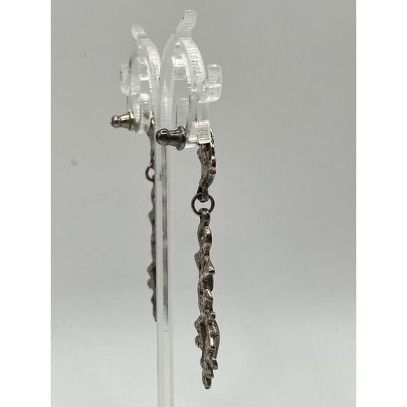 Purple Silver-Tone Art Nouveau Marcasite Drop 2.5" Earrings! - Picture 11 of 12